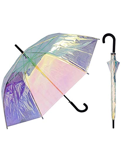 RainStoppers Iridescent Clear 46" Arc Umbrella with Hook Handle