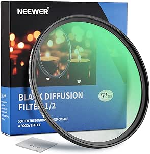 NEEWER 52mm Black Diffusion 1/2 Filter Mist Dreamy Cinematic Effect Filter Ultra Slim Water Repellent Scratch Resistant HD Optical Glass, 30 Layers Nano Coatings for Video/Vlog/Portrait Photography