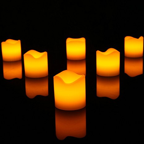 2" Wax LED Flameless Candles, Power by Battery, Pack of 12 Electronic Votive Candles in Amber Yellow Light, Flickering Bulb