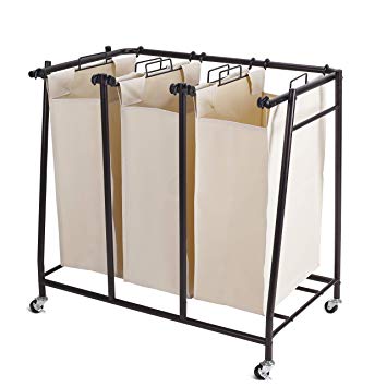 Mythinglogic Laundry Sorter Rolling Laundry Hamper with 3 Removable Bags Heavy-Duty Laundry Organizer Laundry Cart with Wheels, Oil Rubbed Bronze