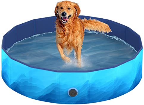 Foldable Dog Pool for Large Dogs Hard Plastic Kiddie Pool, Portable Pet Bath Tub Outdoor Swimming Pool for Dogs Cats and Kids
