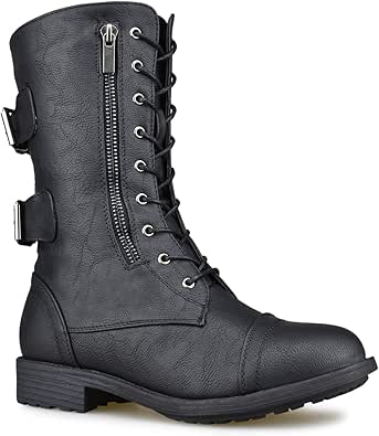 TOP Moda Pack 72 Womens Military Lace Up Buckle Combat Boots