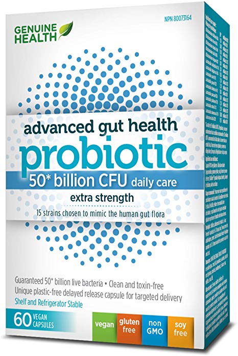 Genuine Health Advanced Gut Health Probiotics 50 Billion CFU | 15 Diverse Strains | Non GMO | Gluten Free | Soy Free | Dairy Free | Vegan Delayed-release Capsules | 60 Count