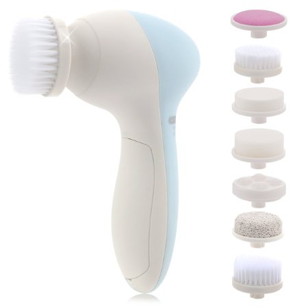 PIXNOR P2016 Facial Brush 7 in 1 Facial Massager Face Brush with 7 Brush Heads Light Blue