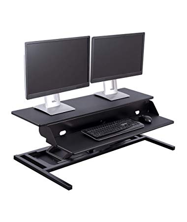 Stand Up Desk Store AirRise Power Pro Heavy-Duty Electric Two-Tier Standing Desk Converter/Sit Stand Desk - Turn Any Desk Into a Stand Up Desk/Adjustable Desk (Electric Adjustment | 42" Wide | Black)