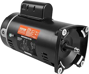 VEVOR 1.5 HP Pool Pump Motor, 56Y Frame, 115V((12.8 Amps))/230V(6.4 Amps) 3450 RPM, 60Hz, 1.1 Service Factor, 90μF/250V Capacitor, CCW Rotation Square Flange Replacement Motor