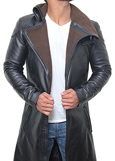 Men's Real Leather Shearling Coat - Bladerunner Black Real Leather Long Jacket for Men