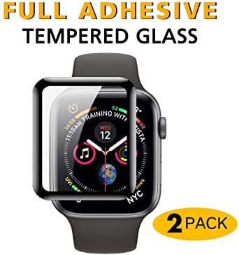 JRCT (2 Pack) Full Adhesive Waterproof Tempered Glass Screen Protector Apple Watch Series 5/4 40mm 3D Full Coverage HD Clarity 9H Anti-Scratch Bubble Free Easy Installation (40mm)
