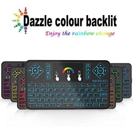 Tripsky Q9 Colorful Backlit Mini Wireless Keyboard and Touchpad Mouse, 2.4Ghz Handle Remote for Android TV Box, Windows PC, HTPC, IPTV, Raspberry Pi, XBOX 360, PS3, PS4 (Black, US Layout)