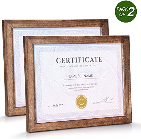 Emfogo 8.5x11 Certificate Frames with Stand Rustic Wood Document Frames with High Definition Glass for Wall or Tabletop Display Set of 2 Carbonized Black