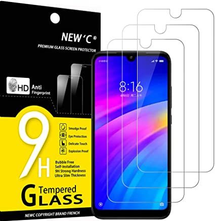 NEW'C 3 Unidades, Protector de Pantalla para Xiaomi Redmi 7, Redmi Y3, Antiarañazos, Antihuellas, Sin Burbujas, Dureza 9H, 0.33 mm Ultra Transparente, Vidrio Templado Ultra Resistente