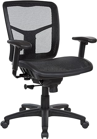 Office Star ProGrid Manager's Office Task Chair with Height Adjustable Arms, Ratchet Back and Mesh Seat and Back, Black