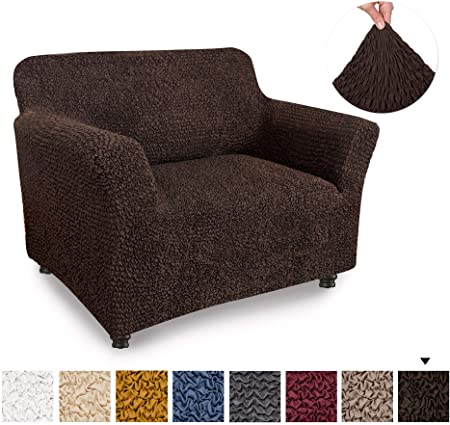 Chair Cover - Armchair Cover - Armchair Slipcover - Soft Polyester Fabric Slipcover - 1-piece Form Fit Stretch Stylish Furniture Protector - Microfibra Collection - Dark Brown (Chair)