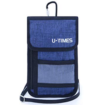 UTIMES Travel Passport Neck Bag RFID Blocking Cell Phone Wallet Pouch with Additional Carabiner-Ultra Slim & Light Weight