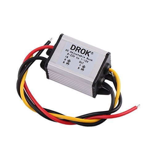 DROK Waterproof DC Buck Converter Voltage Regulator 8-22V to 1-15V 5V 12V 3A Adjustable Output Power Supply Transformer
