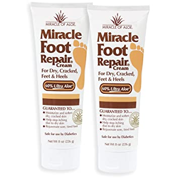 Miracle Foot Repair Cream | 8 Ounce Tube (2) | 60% Pure Aloe Vera Gel | Fast Relief for Dry, Cracked, Itchy Feet and Heels | Moisturizes | Softens | Restores Comfort | Stops Nasty Odor | Diabetic-Safe