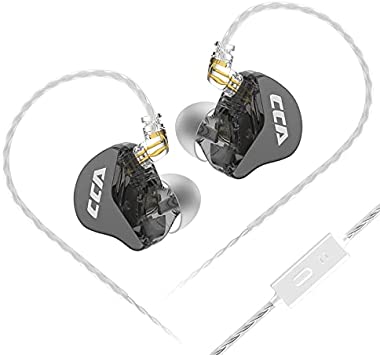 Linsoul CCA CRA 3.8μ Composite Polymer Diaphragm Dynamic Driver HiFi in-Ear Earphone with Deep Bass Detachable 0.75mm 2Pin OFC Cable, Zinc Alloy Housing for Musician Audiophile (with Mic, Black)