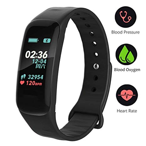 UWATCH Fitness Tracker,Color Screen Activity Tracker Watch with Blood Pressure Blood Oxygen, IP67 Waterproof Smart Band with Heart Rate Sleep Monitor Calorie Counter Pedometer for Men, Women and Kids