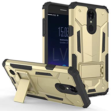 Luckiefind Compatible with LG Aristo LV3 MS210/LG Aristo 2 X210/LG Tribute Dynasty/LG Rebel 3 LTE Case (L157BL) Case/LG Fortune, Premium Hybrid Dual Layer Case with Stand. (Stand Golden)