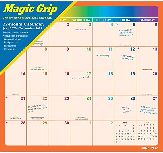 Magic Grip Wall Calendar, Repositionable Calendar Sticks to Surfaces Without Nails or Magnets, Rainbow Jumbo
