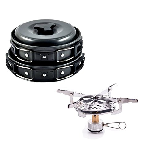 GkGk Camping Stove   Camping Pot ,Outdoor Picnic Cooking Sets Backpacking Cookware:Hiking Pot Pan   Canister Stove for Piezo Ignition Canister System Propane
