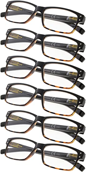 6-Pack Reading Glasses with Spring Hinges Readers for Man and Women Professional BlackTortoise  1.50