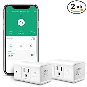 Etekcity WiFi Smart Plug Compact Energy Monitoring Outlet with Automatic Night Light (2 Pack), Heavy Duty with Timer, No Hub Required, Works with Alexa and Google Home, ETL Listed, White, 15A/1800W