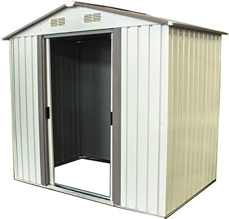 BonusAll Storage Shed Tool House 4×6 FT Outdoor Garden Steel Shed Walk-in (White)