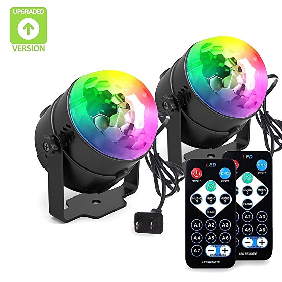 [2-PACK]BLISSO Party Lights Sound Activated Disco Ball Strobe Light,Xmas Party Lights,7Colors Stage Lights 3W LED Strobe Light for Bar Club DJ Karaoke Wedding Show Birthday Decoration Outdoor and More