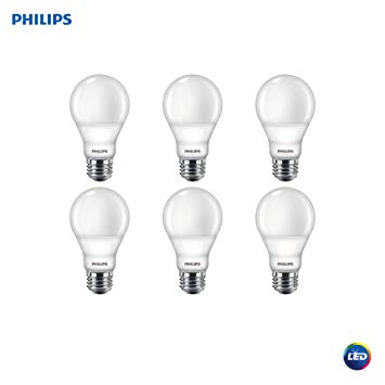 Phillips LED Dimmable A19 Light Bulb with Warm Glow Effect 800-Lumen, 2200-2700 Kelvin, 9.5-Watt (60-Watt Equivalent), E26 Base, Frosted, Soft White, 6-Pack