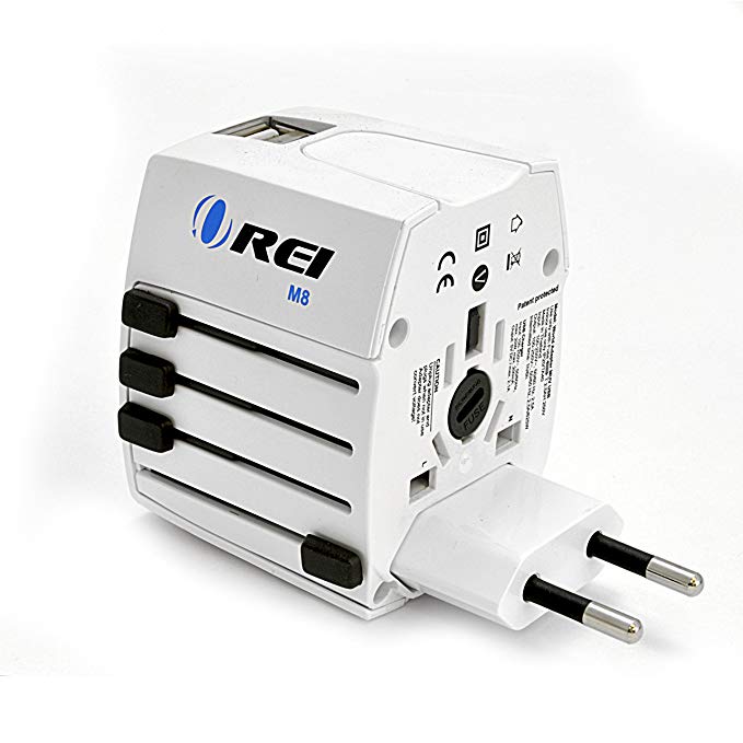 Orei World Travel Plug Adapter - 2 USB   1 Universal Outlets - Slots for Europe, Asia, China, Japan, Africa - Perfect for Cell Phones, Tablets, Cameras and More