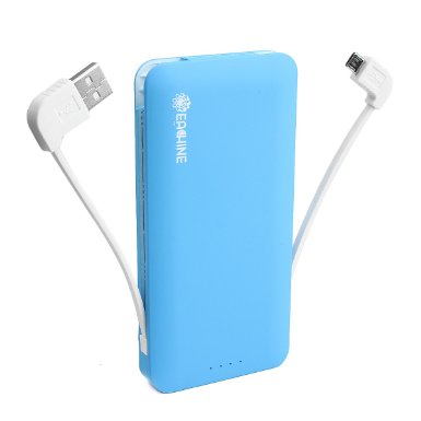 Eachine Slim X3 6000mAh External Battery Portable Power Bank with Built-in Cables or Galaxy Android Phones - Blue