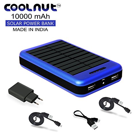 COOLNUT CMSPBS-19 Solar Power Bank 10000mAh with Solar Panel, Portable Mobile Charger Blue (Made In India)