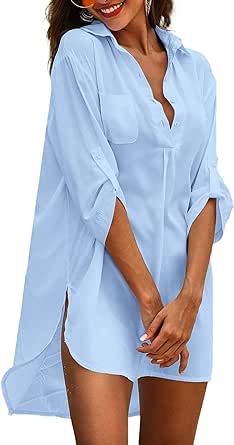 Ekouaer Womens Cover Up Shirt Swimsuit Beach Bikini Beachwear Bathing Suit S-3XL