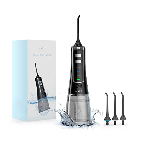 Water Flosser Professional Cordless Dental 300 ML Oral Irrigator, Anjou IPX7 Waterproof 3 Modes & 4 Jet Tips with Cleanable Water Tank Portable and Rechargeable for Home Travel, Teeth Braces Care