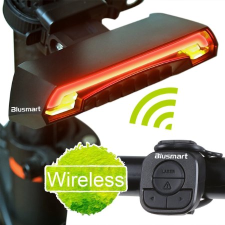 Blusmart Bike Tail Light Wireless Rechargeable Remote Control Waterproof LED Rear Light with 7 Red Yellow Lights Mode of Turning Flashing Laser Automatic Onoff 85 Lumens USB Charging