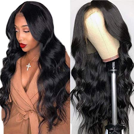 Lace Front Human Hair Wigs for Women Pre Plucked Hairline 150% Denisty 9A Brazilian Body Wave Lace Front Wigs with Baby Hair Natural Color (14Inch)