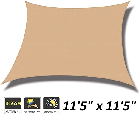 Cool Area 11'5" x 11'5" Square Sun Shade Sail for Patio Garden Outdoor, UV Block Canopy Awning, Sand