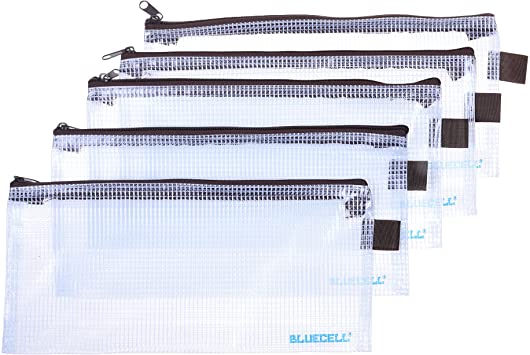 BCP 5PCS Clear Color Plastic Invoice Check Bill Bag, Pencil Pouch Pen Bag, 9-1/4 x 4-1/4inches