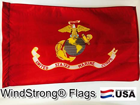 3x5 FT USMC Marine Corps Deluxe Flag (Pole Sleeve) Pole Hem Style Leather Tab WindStrong® SolarMax Nylon Made in the USA