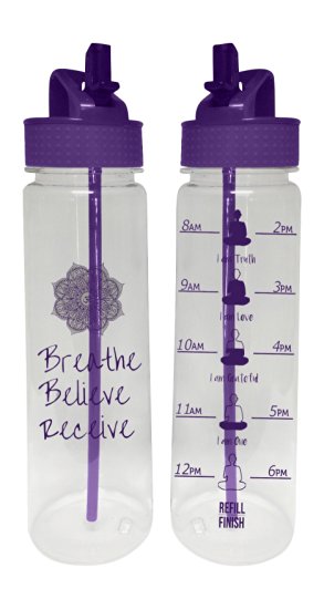 Aquamotiv Flip Straw 30 oz Dharma (Purple Chakra) Water Bottle   Goal Time Tracker   Inspirational Quote - BPA Free - Purple Affirmation