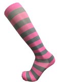 Pink and Gray Striped Performance Cute Compression Socks 20-30 mmHg