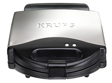 KRUPS F654 Belgian Waffle Maker with Nonstick Plates LED Indicators and Stainless Steel Housing, 4-Slices, Silver
