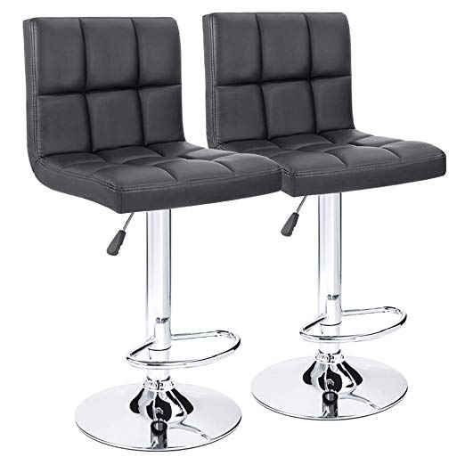 Furmax Bar Stools Pu Leather Swivel Adjustable Hydraulic Bar stool Square Counter Height stool Modern Black(Set of 2)