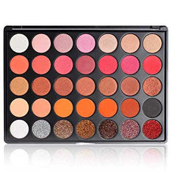 Warm Eyeshadow Palette, FindinBeauty 35 Neutral Colors Matte Shimmer Glitter Silky Powder - Highly Pigmented Nudes Natural Red Pro Eye Shadow Makeup Set (35GF)