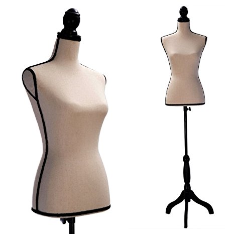 JAXPETY Female Mannequin Torso Clothing Display W/Black Tripod Stand New Tan