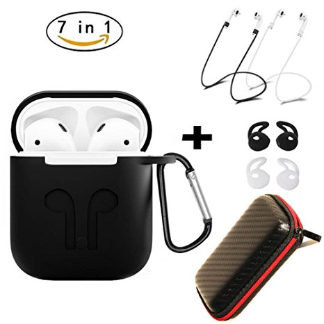 AirPods Case 7 In 1 Airpods Accessories Kits Protective Silicone Cover and Skin for Apple Airpods Charging Case with Airpods Ear Hook Airpods Staps/Airpods Clips/Skin/Tips/Grips black-Maxelf