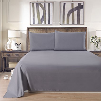 Lullabi Linen 100% Brushed Soft Microfiber Bed Sheet Set, Fitted & Flat Sheet & Pillowcases, Cozy Comfortable, Wrinkle, Fade, Stain Resistant, Deep Pockets (Gray, Twin)