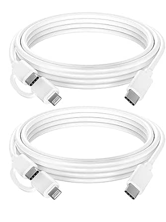 Quntis 2 in 1 60W C to C Cable/C to Lightning Cable, 2Pack 6.6FT iPhone 15 USB C Multi Charging Cable, MFi Certified Fast Charger Cord C to Lightning/Type C for iPhone iPad Pro Samsung MacBook