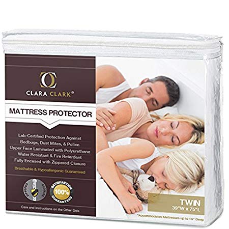 Clara Clark Twin Size - Hypoallergenic Water-proof Mattress Protector, - Bed Bugs, Dust Mites, Pollen, Mold And Fungus, Proof